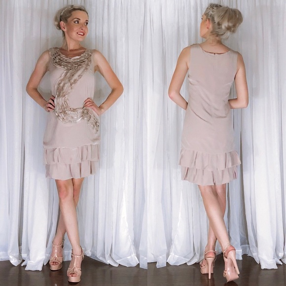 Teri Jon Dresses & Skirts - Teri Jon Beige Loose Fit Silk Contemporary Dress